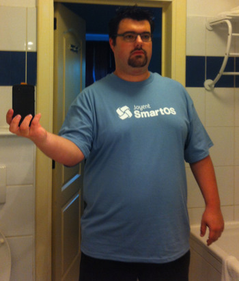 Me wearing the SmartOS t-shirt.