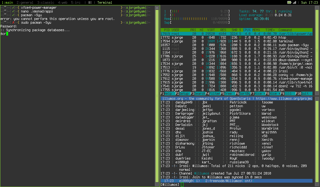 Screenshot showing XMonad running on a netbook